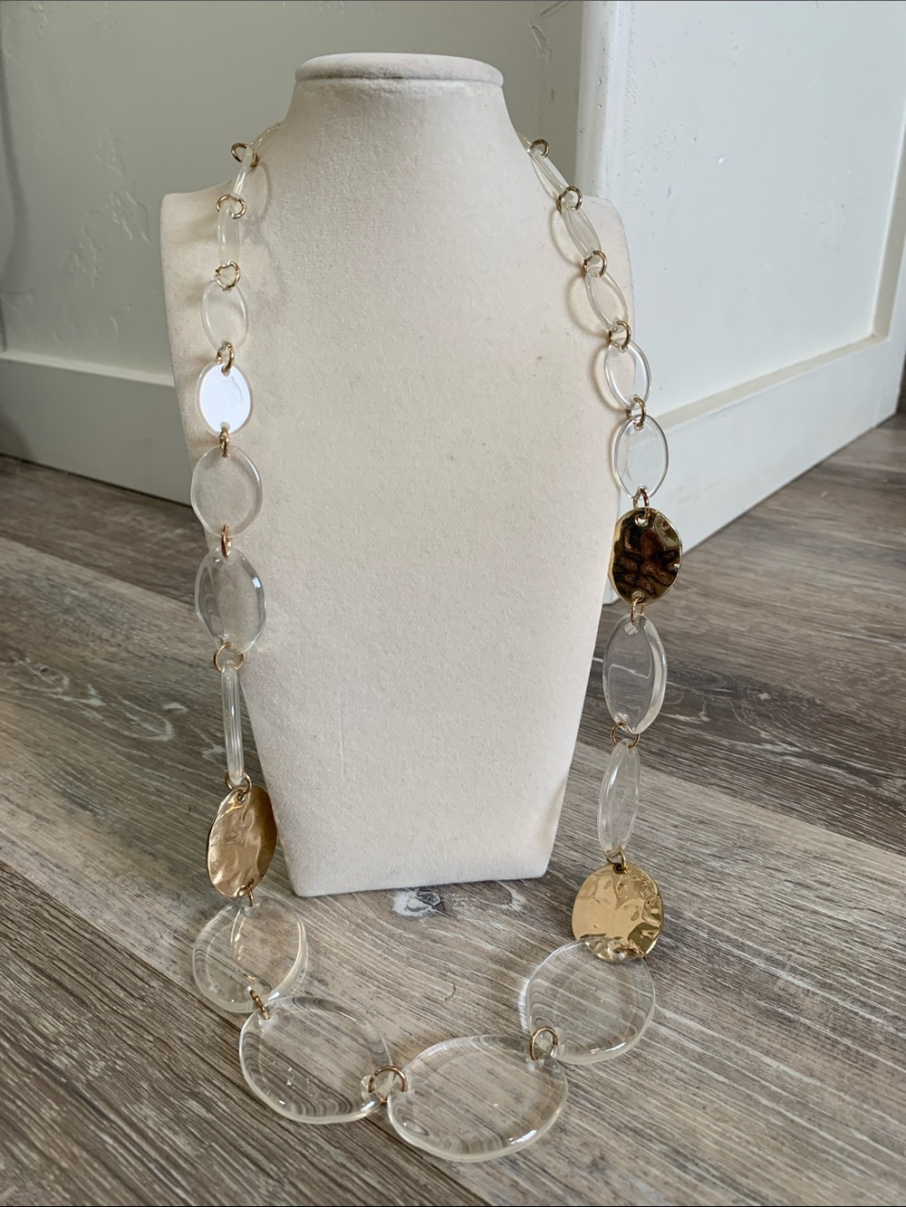 Clear Acrylic and Gold Disc Statement Necklace - Women Jewelry